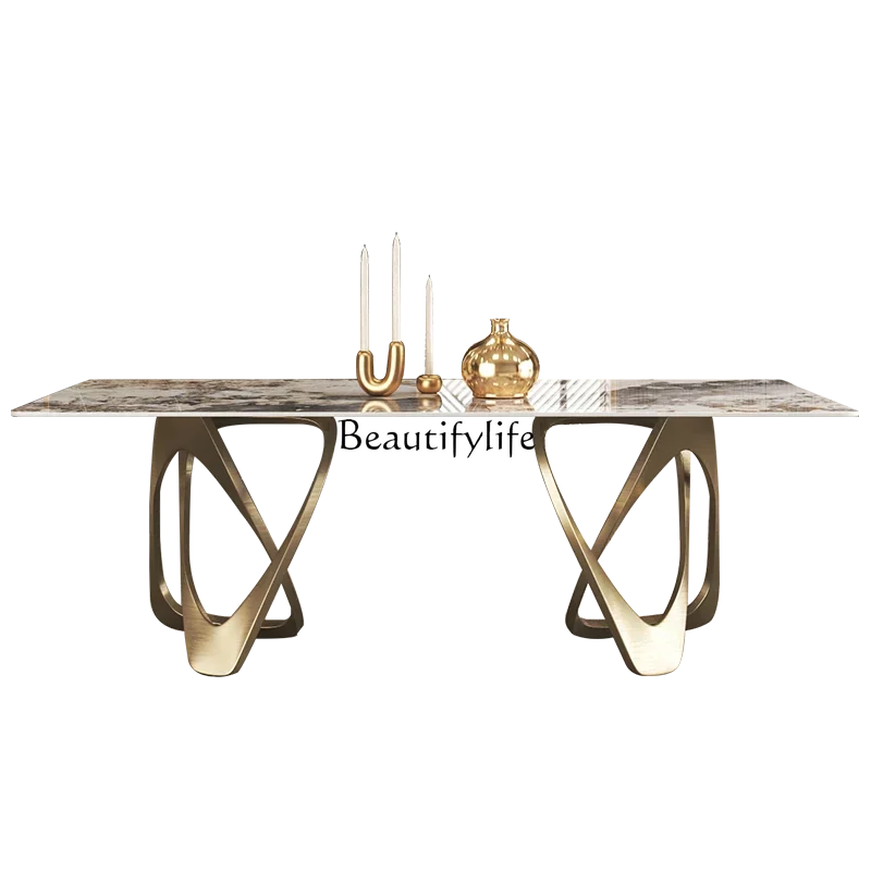 

Slate dining table Italian minimalist light luxury high-end modern simple bright surface dining table