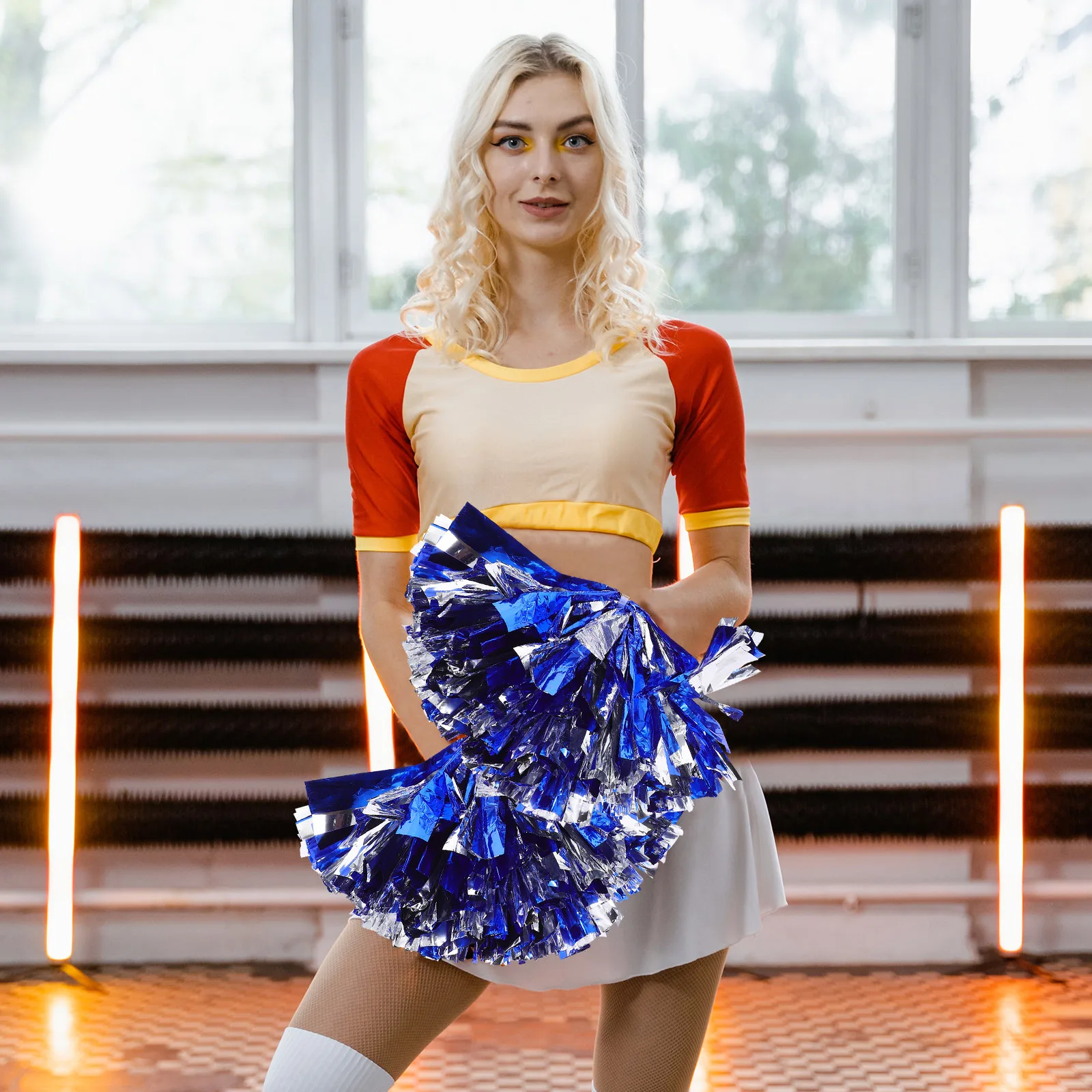 

4pcs Cheerleading Pom Poms Lightweight Portable Blue Silver Mix Reusable Dance Competition Props Team Sports Accessories