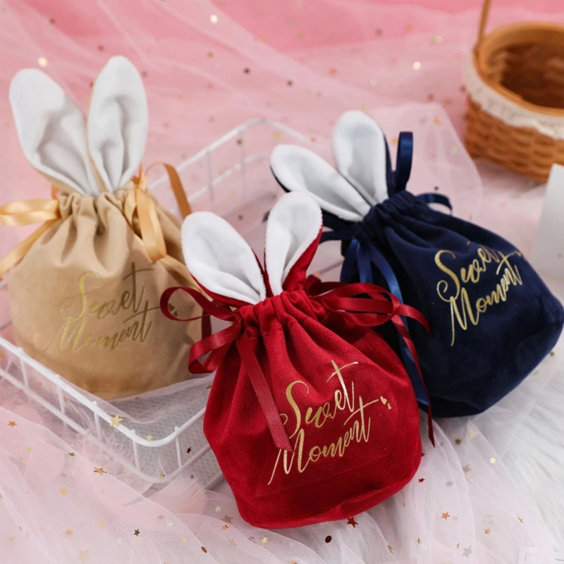 Bolsa almacenamiento dulces terciopelo, bolsa embalaje con orejas conejo, bolsas regalo Pascua para dulce