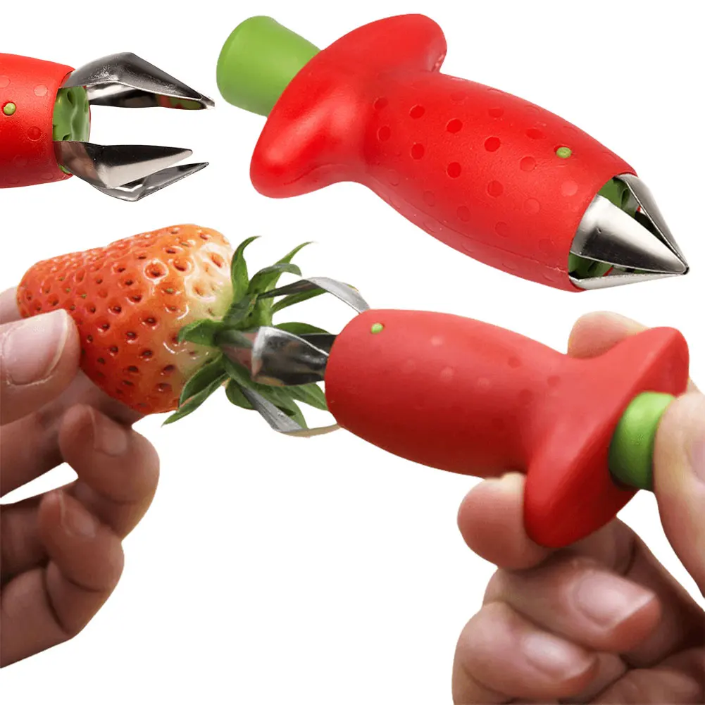 2Pcs Strawberry Stem Remover Stainless Steel Cherry Pitter Kitchen Fruit Tool Fruit Pedicle Removal Device for Fruits Vegetables