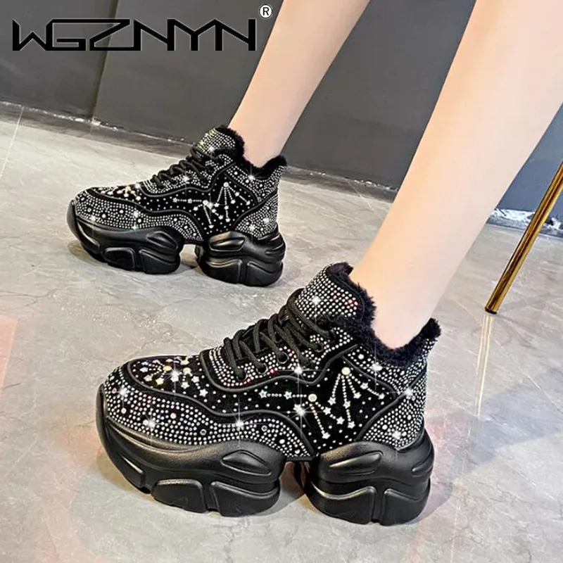 2024 Fashion Women Shoes New Winter Warm Women Sneakers Diamond Luxury Designer Casual Ankle Boots Platform Shoes Zapatos Mujer