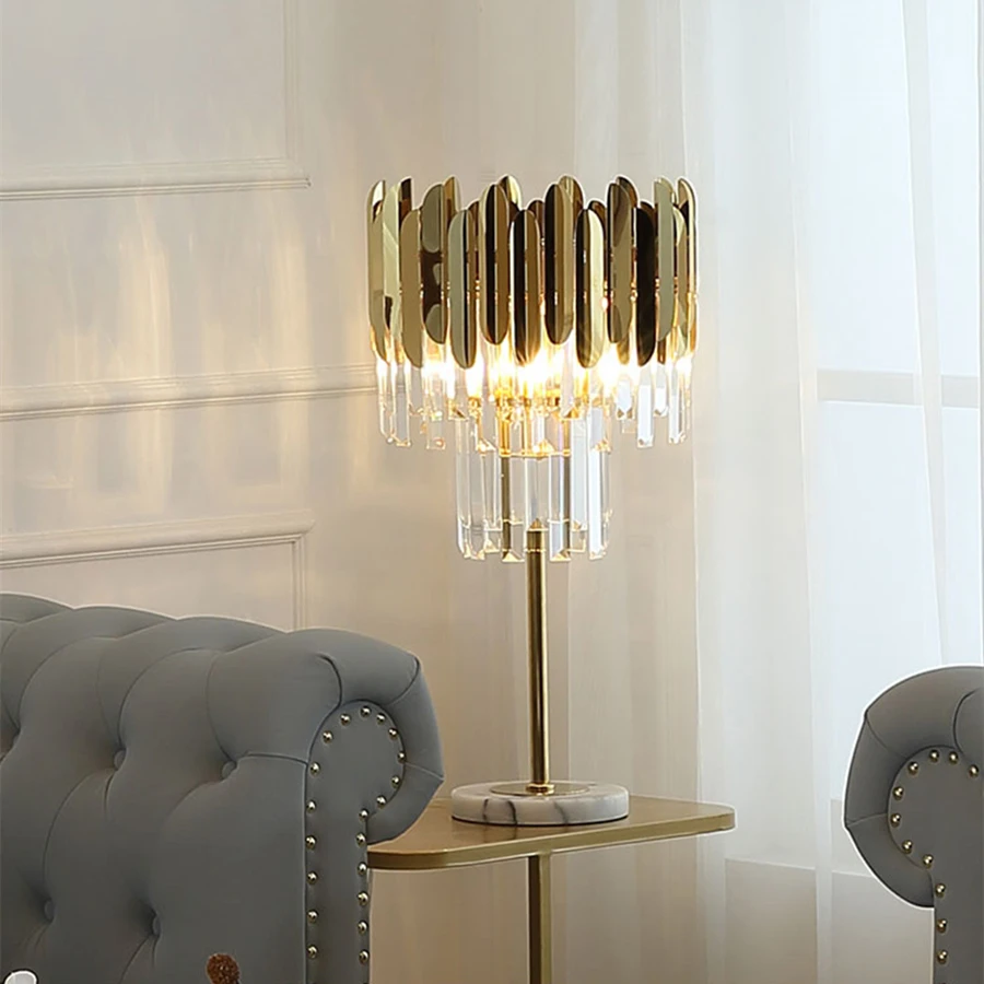 

MSZGJY European Style Luxury Crystal Table Lamp Bedroom Living Room Club Exhibition Hall Creative Dimmable Decorative LED Light
