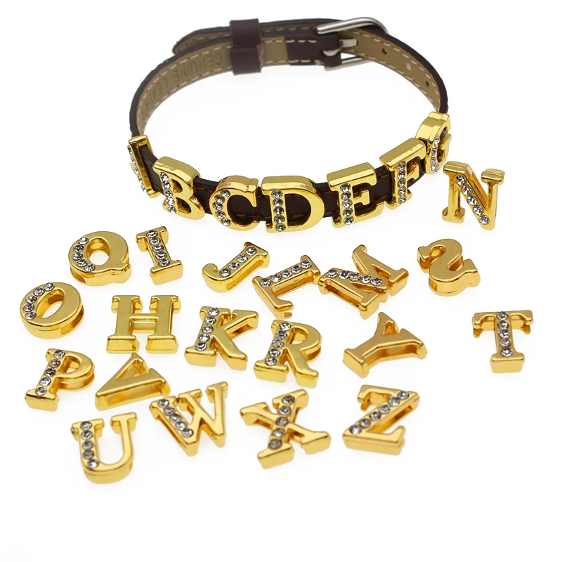 Abalorios de medio cristal con letras para la fabricación de joyas para mujer, pulsera de 8mm, A-Z del alfabeto, Collar para mascotas, accesorios de