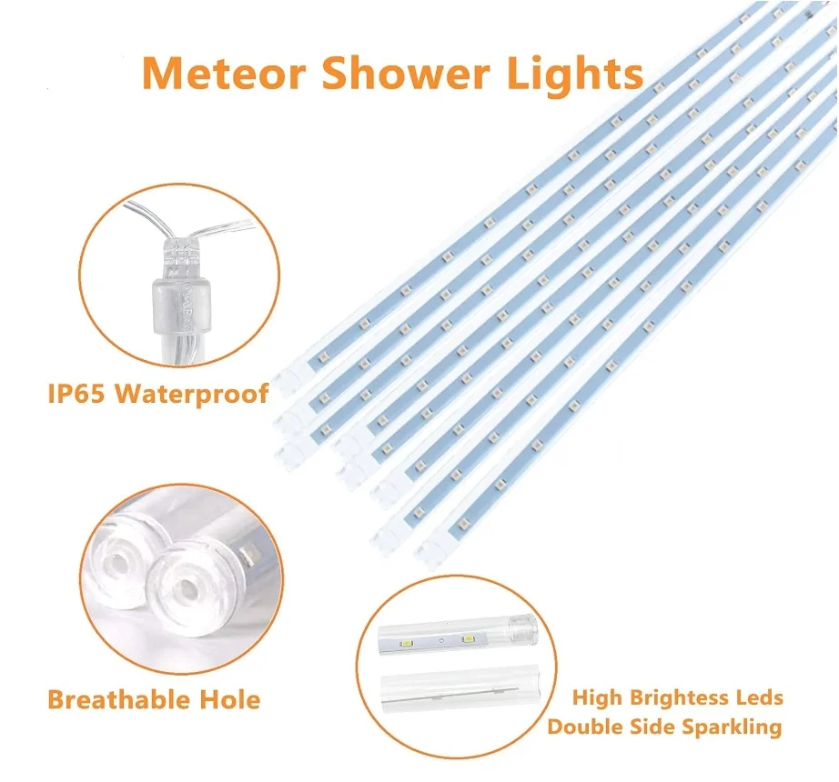 30cm/50cm/80cm tubi impermeabili Meteor Lights Colorful Meteor Shower luci a Led per natale Wedding Trees Garden