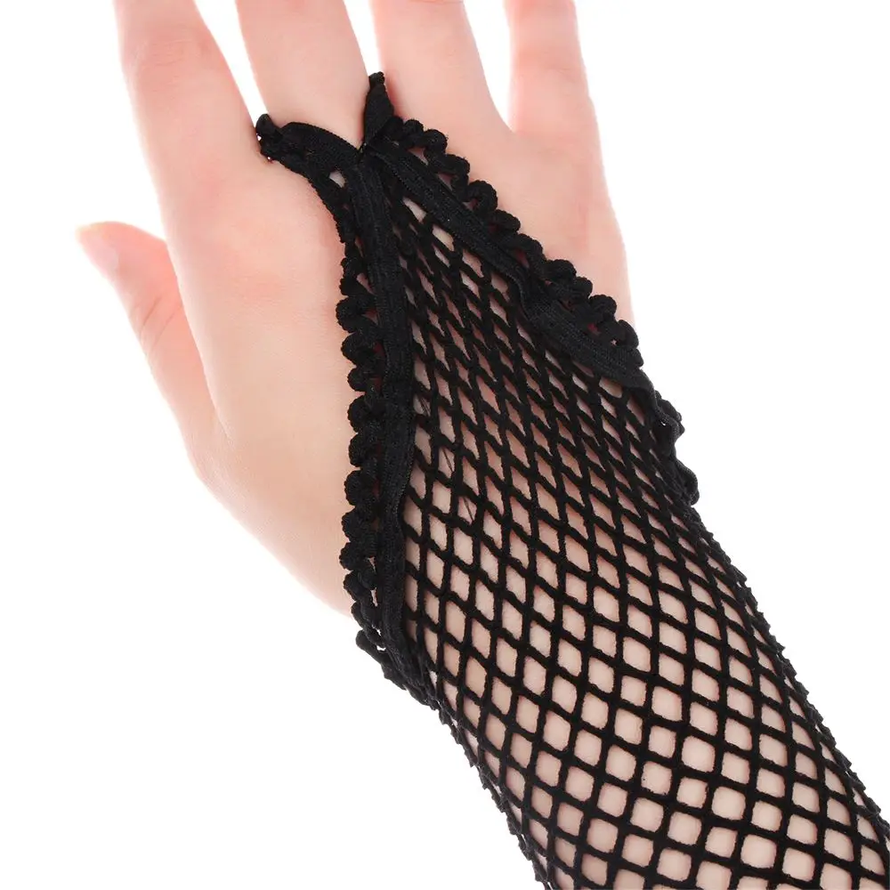 Party Girl Net Breathable Solid Lace Mittens Fingeless Gloves Mesh Fishnet Gloves Long Gloves