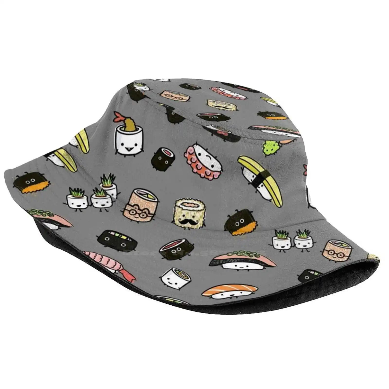 Kawaii Sushi Party Unisex Fisherman Hats Cap Sashimi Sushi Bar Salmon Raw Fish Roe Japanese Food Funky Awesome Cute Sushi