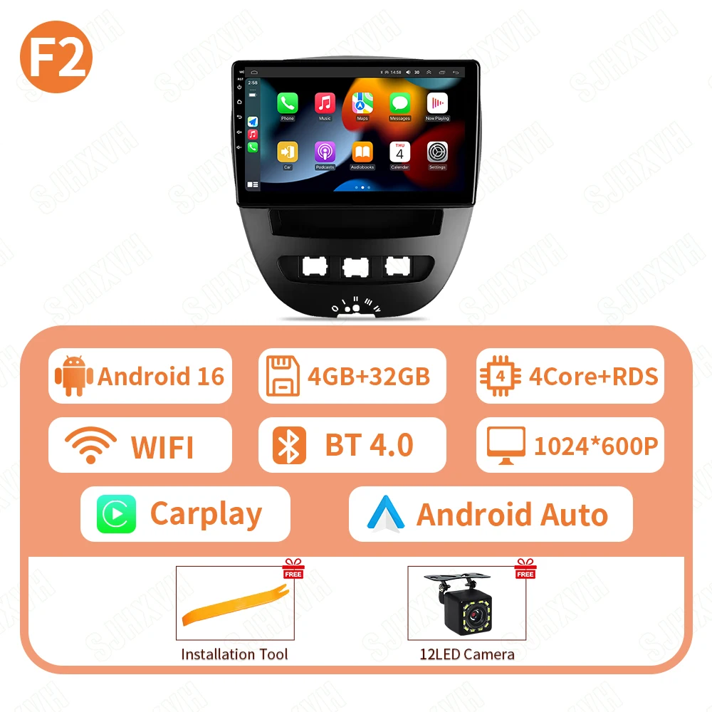 Android 16 2 Din Auto Multimedia Speler Voor Peugeot 107 Toyota Aygo Citroen C1 2005-2014 Head Unit Stereo GPS navigatie BT WIFI