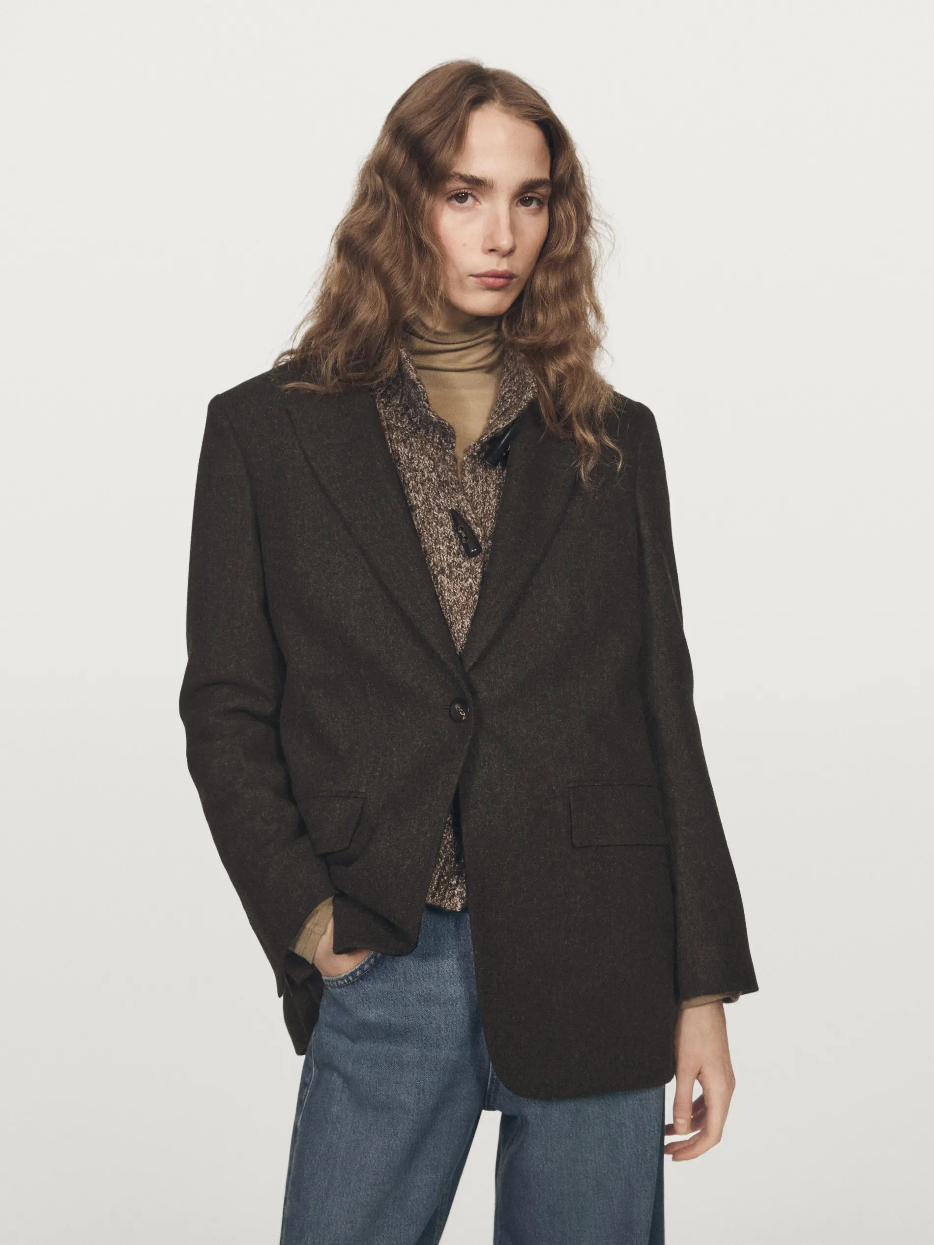 Allingentle Brown Woolen Women Blazer Elegant Single Button Jacket Perfect for Smart Casual Looks Customize