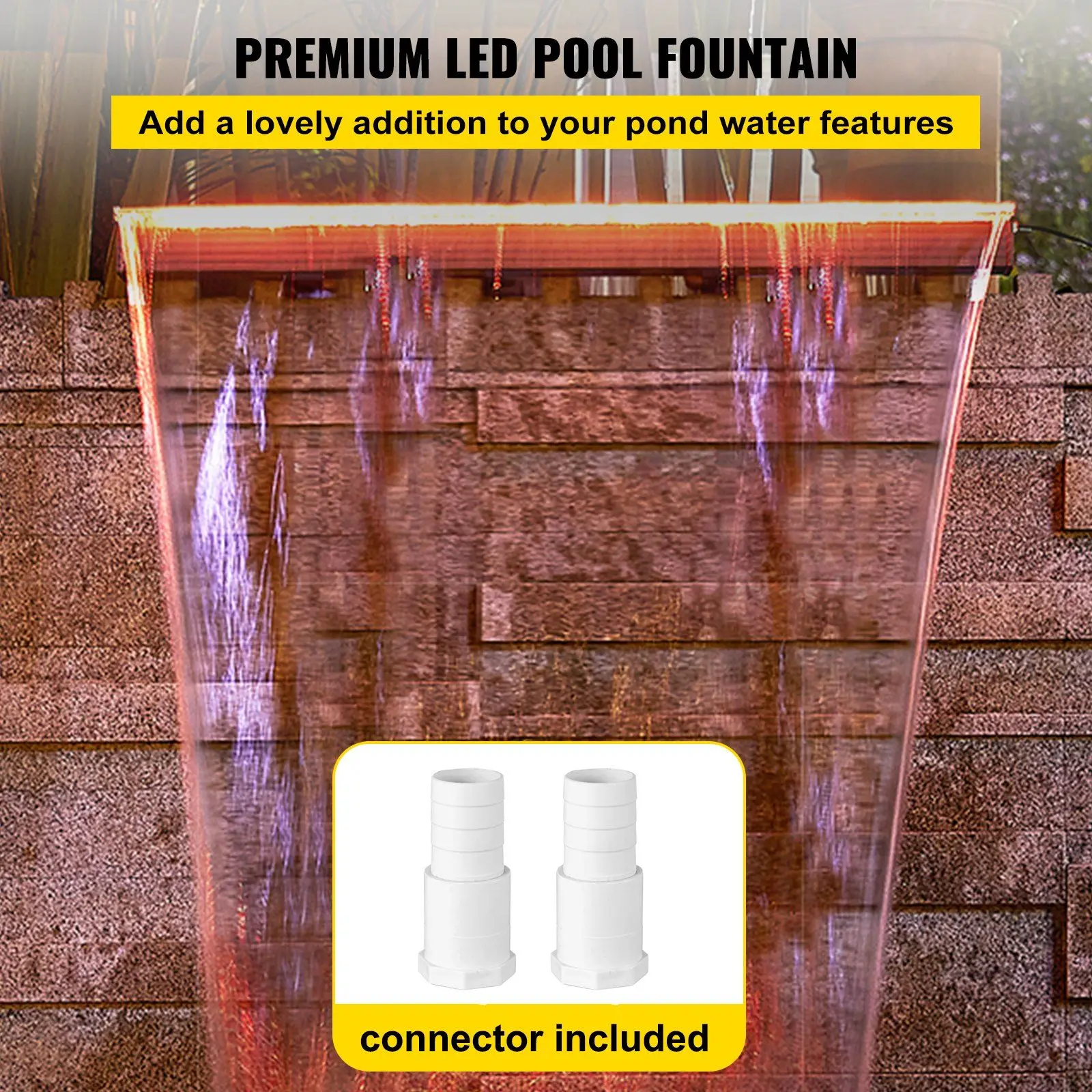 Fountain Spillway 23.6x3.2x8.1 Inch, Pool Waterfall Fountain 17 Colors Led, Pool Water Fall Kit with Remote, Pool Spillway Soli