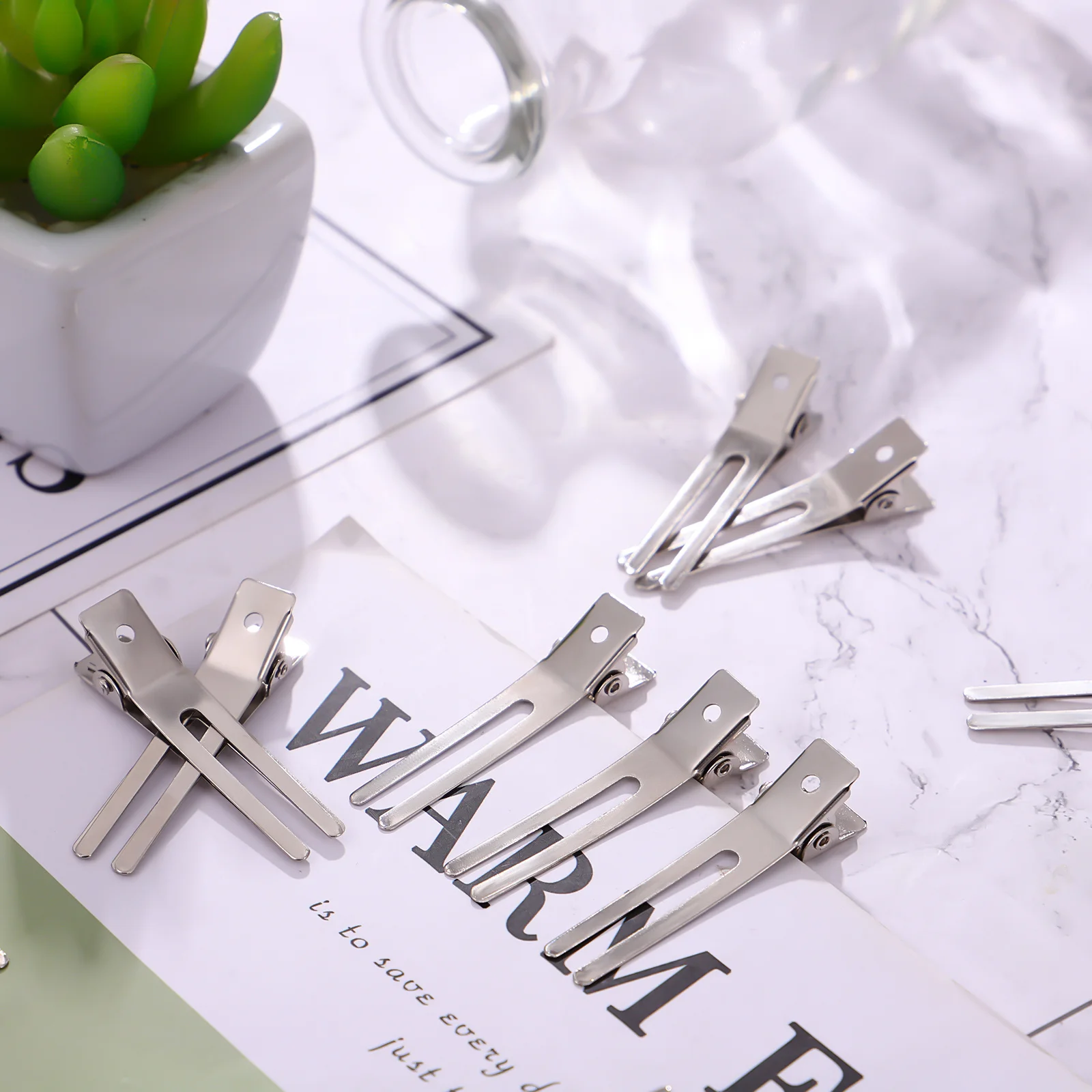 

50Pcs Metal Alligator Hair Clips Double Prong Electroplating Clips for Hairstyling DIY Curl Setting Strong Hold Smooth Surface