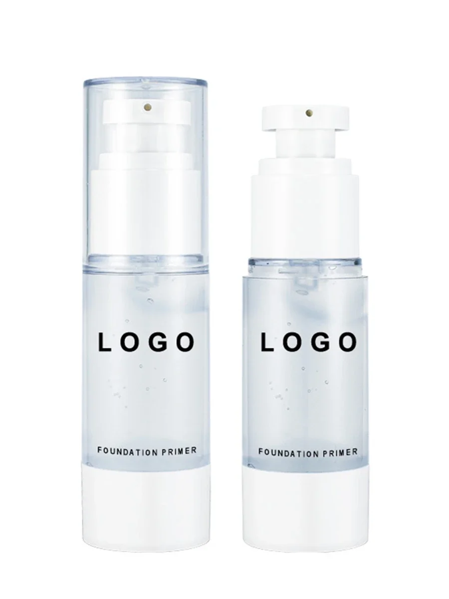 Primer facial de marca própria logotipo personalizado de longa duração à prova d'água controle de óleo umidade garrafa transparente maquiagem atacado