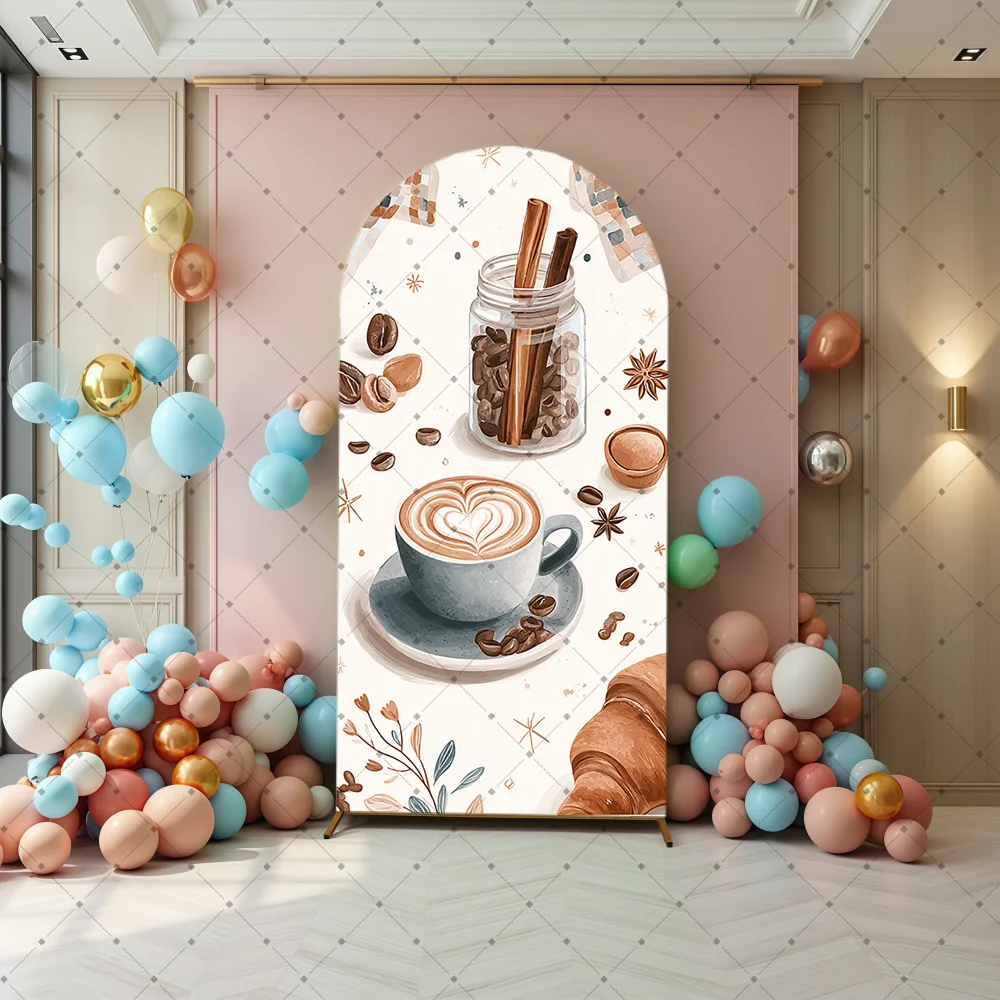 Coffee Theme Arch Backdrop Supplies Coffee Beans Croissant Background Birthday Party Decoration Baby Shower Photography Props