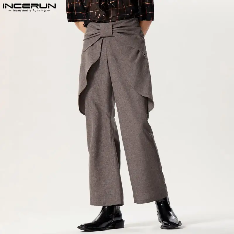 

INCERUN 2024 American Style Mens Trousers Personalized Waist Design Long Pants Casual Streetwear Solid All-match Pantalons S-5XL