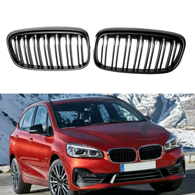 

Car Matte Black Dual-Slat Grille Front Bumper Kidney Grille For-BMW 2-Series F45 F46 2014-2016