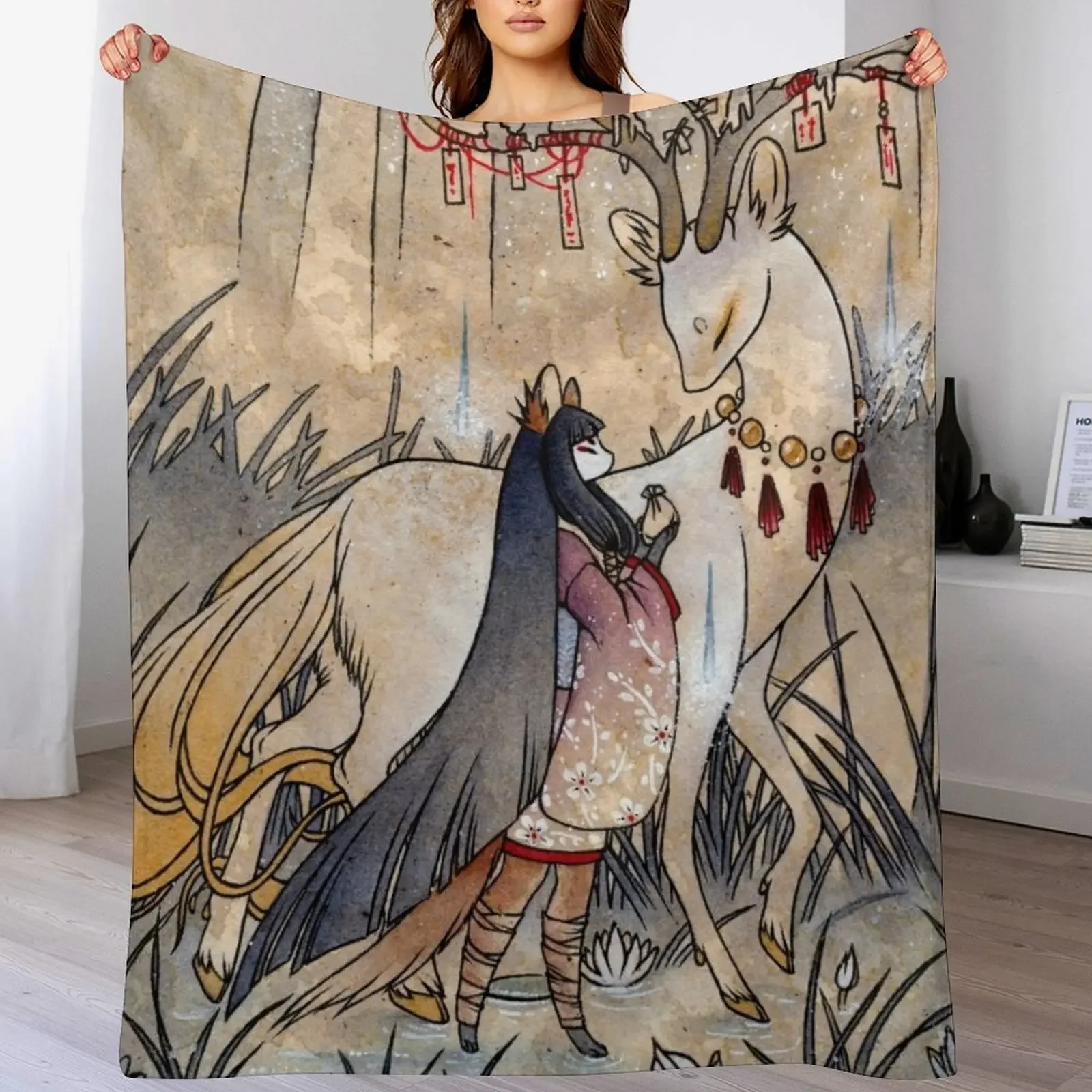 The Meeting of the Fox and Wish Spirit Throw Blanket Luxury Brand Flannel Fabric Thin Giant Sofa Blankets