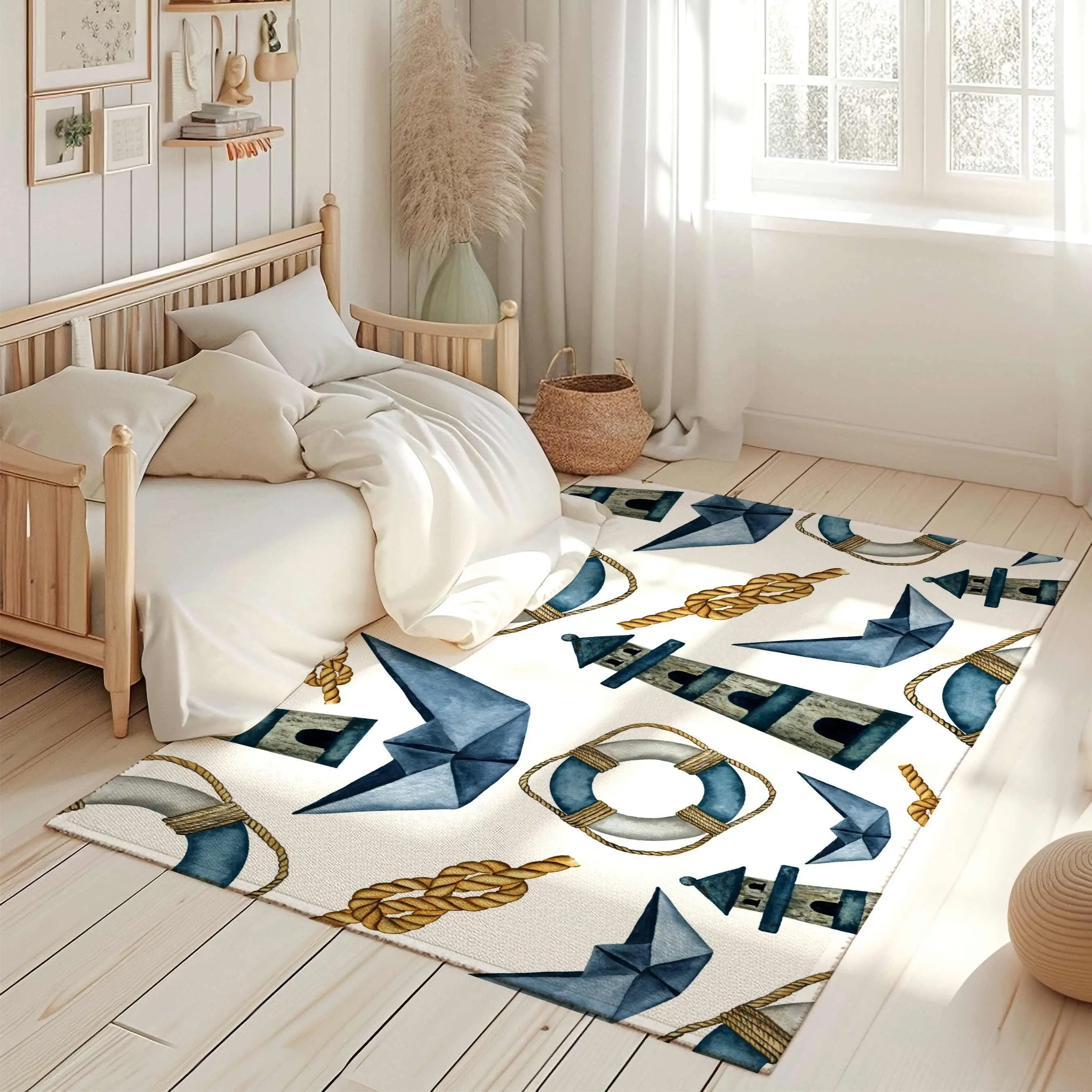 Map, Rudder, Anchor, Printed Carpet Seaside Ethnic Style Printed Door Mat Living Room Bedroom Home Decor Carpet