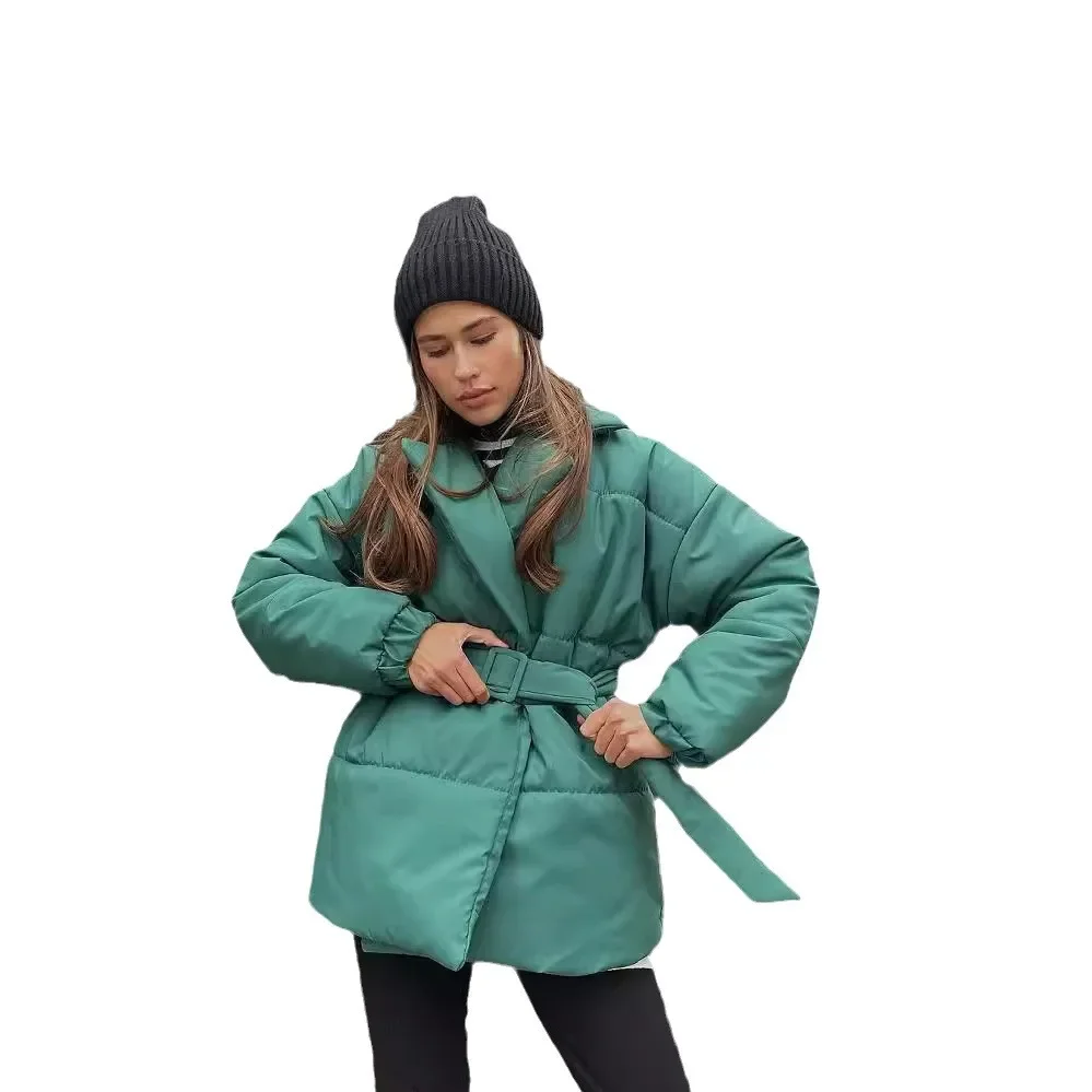 Winter New Thick Collar and Waist Cinched Cotton Jacket for Slimming, Solid Color Cotton Jacket for Women