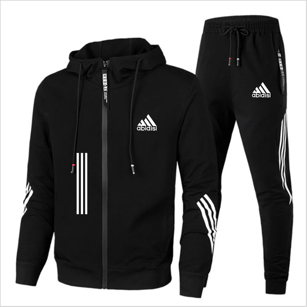 2024 Men\'s spring and autumn zipper hoodie + trousers 2-piece leisure fitness breathable fashion high quality jogging suit