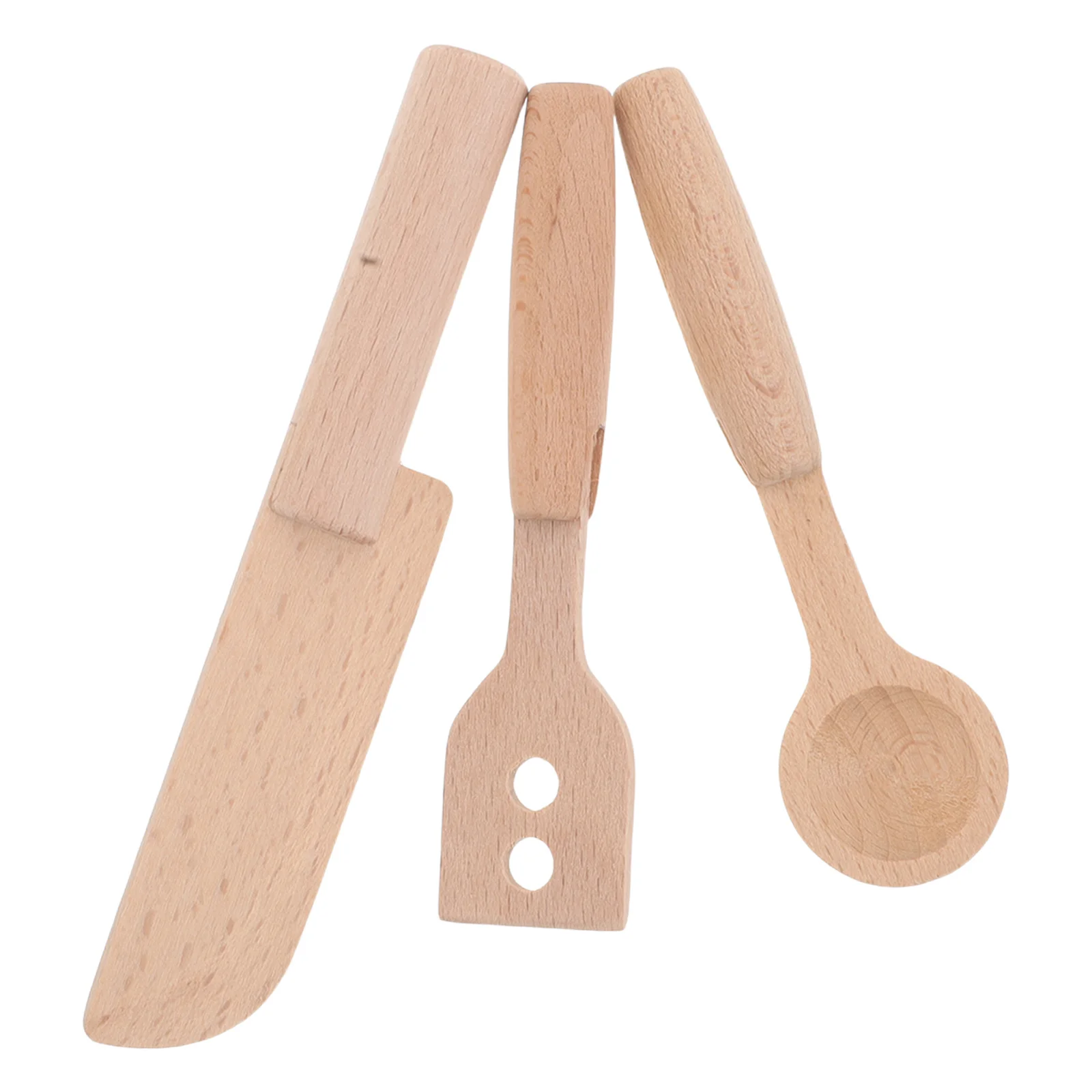 

3pcs Realistic Kitchen Playset For Toddlers Simulated Wooden Cooking Safe Edges Durable Utensils Vegetable Cutter Pretend Play
