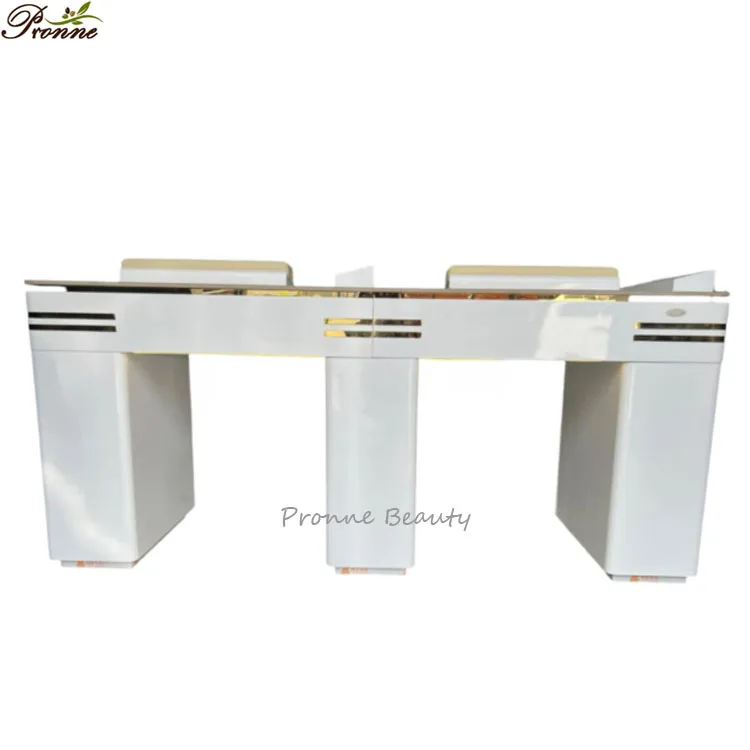 Premium Quality Manicure Table with Vacuum, Foldable White & Gold Rolling Nail Station, 110x40x70cm Tempered Glass Nail Desk 3