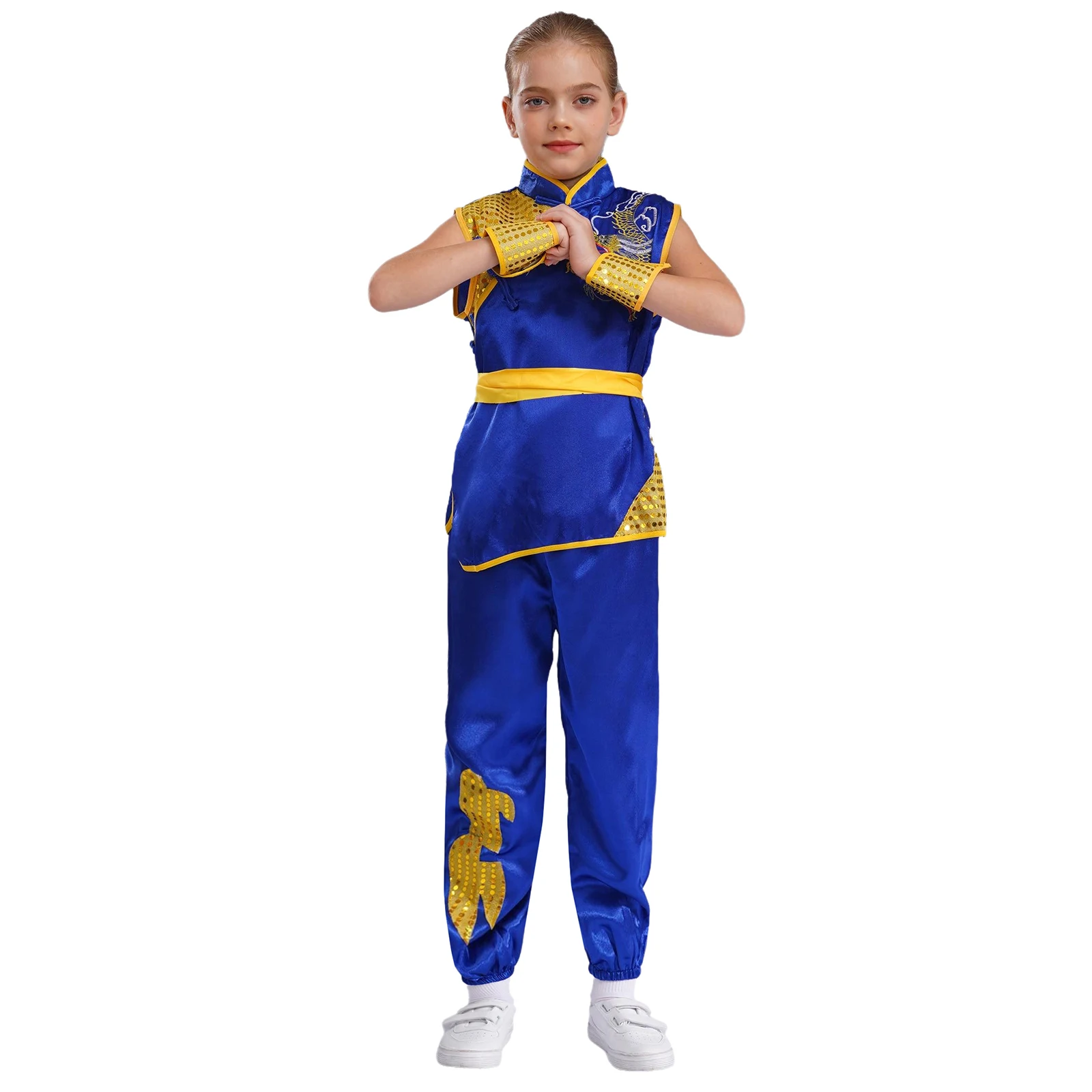 Chinese Tai Chi Uniform Girl Boy Satin Kung Fu Suit Martial Arts Taichi Performance Costume Short Sleeve Wushu Kung Fu Clothing - Image 4