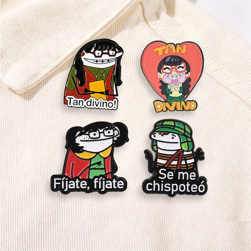 Spanische Comedy-TV-Flork-Meme-Emaille-Anstecknadel „Fíjate Fíjate Enamel Pin Tan Divino Se Me Chispoteó Flork Figure Brooch“ – Kleiderabzeichen, Schmuckgeschenke – Detail 6