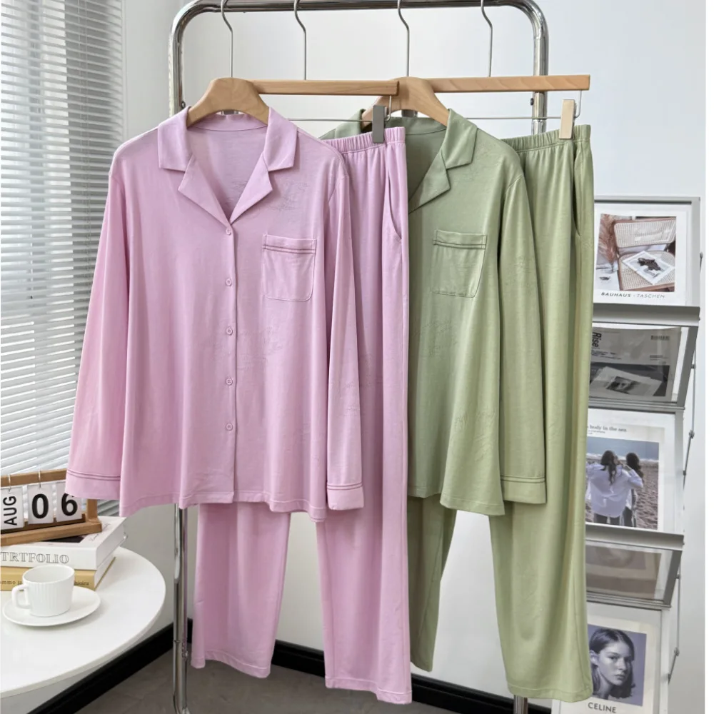 spring-new-cotton-long-sleeve-open-cardigan-sleepwear-set-collared-ladies-home-clothes-set-swan-embroidery-soft-comfortable-h