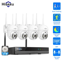 Hiseeu 3/5MP WiFi Kit sistema di telecamere di sorveglianza di sicurezza Motion Tracking Visione notturna a colori 16CH NVR Set di telecamere CCTV wireless