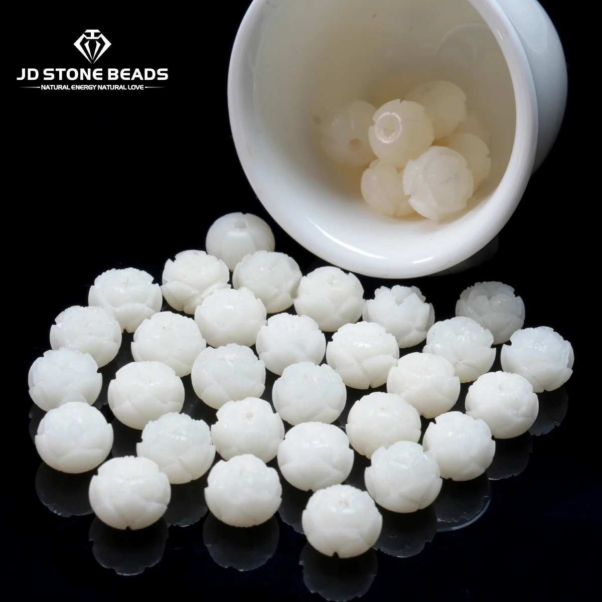 10pcs/lot Small White Jade Bodhi Lotus Beads Carved Flower Charms Spacers for DIY Necklace Bracelet Jewelry Making Accessory