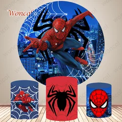 Disney Spiderman Round Cover Backdrop Child Birthday Photo Backdrop Superhero Theme Round Cylinder Cover Backdrop Photo Prop