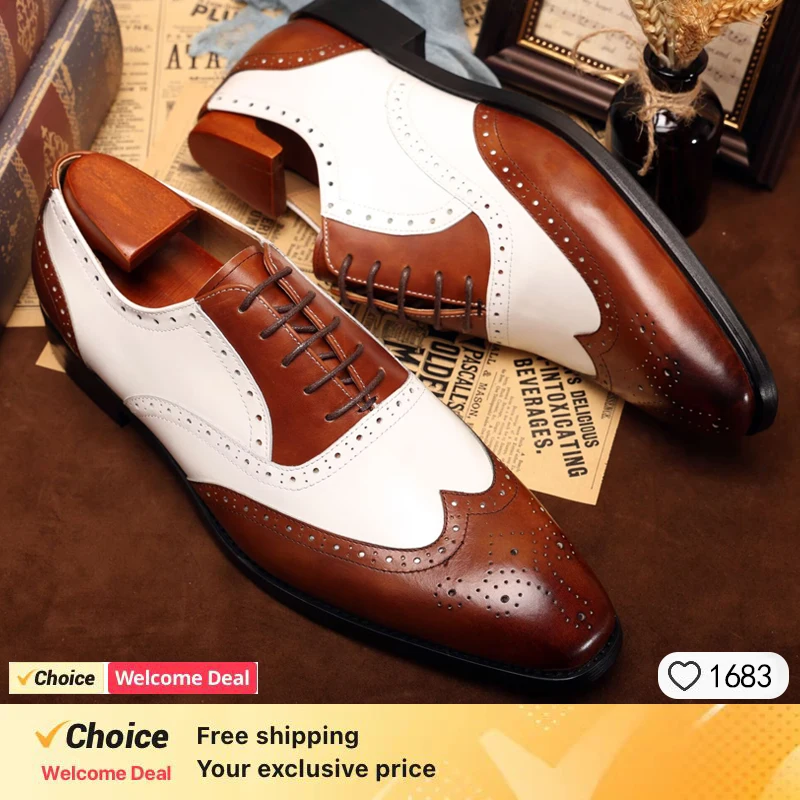 

Handmade Men's Oxford Shoes Genuine Calfskin Leather Brogue Dress Shoes Classic Business Formal Shoes for Men