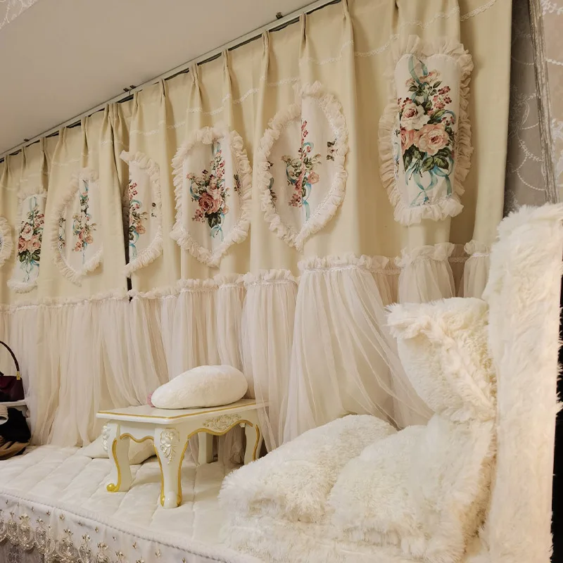 Korean American French Princess Curtains for Bedroom Living Room Blackout Luxury Girl Kids-children European Style Customize
