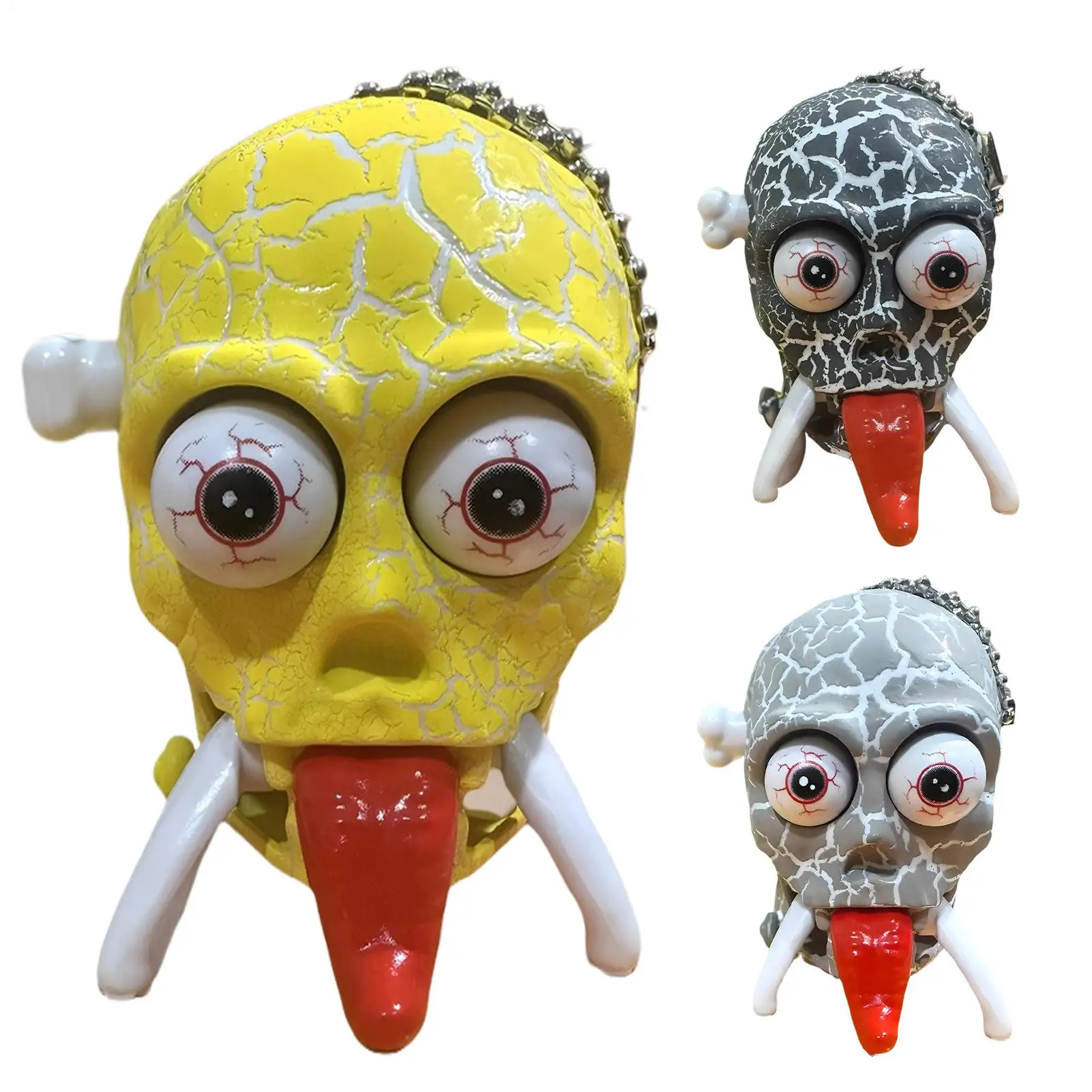 Skull Decor Decorative Wind Up Halloween Tongue-Out Prank Toys Small Scary Head Desk Ornaments for Home Office Bedroom Entryway