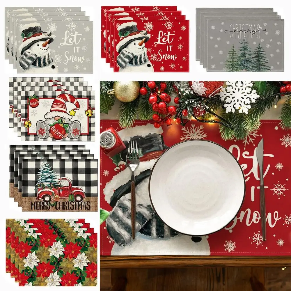 

Anti-dirty Christmas Placemat Xmas Tree Print Thermal Dining Table Mat Bowl Coffee Cup Pad Mat Linen Insulation Placemat