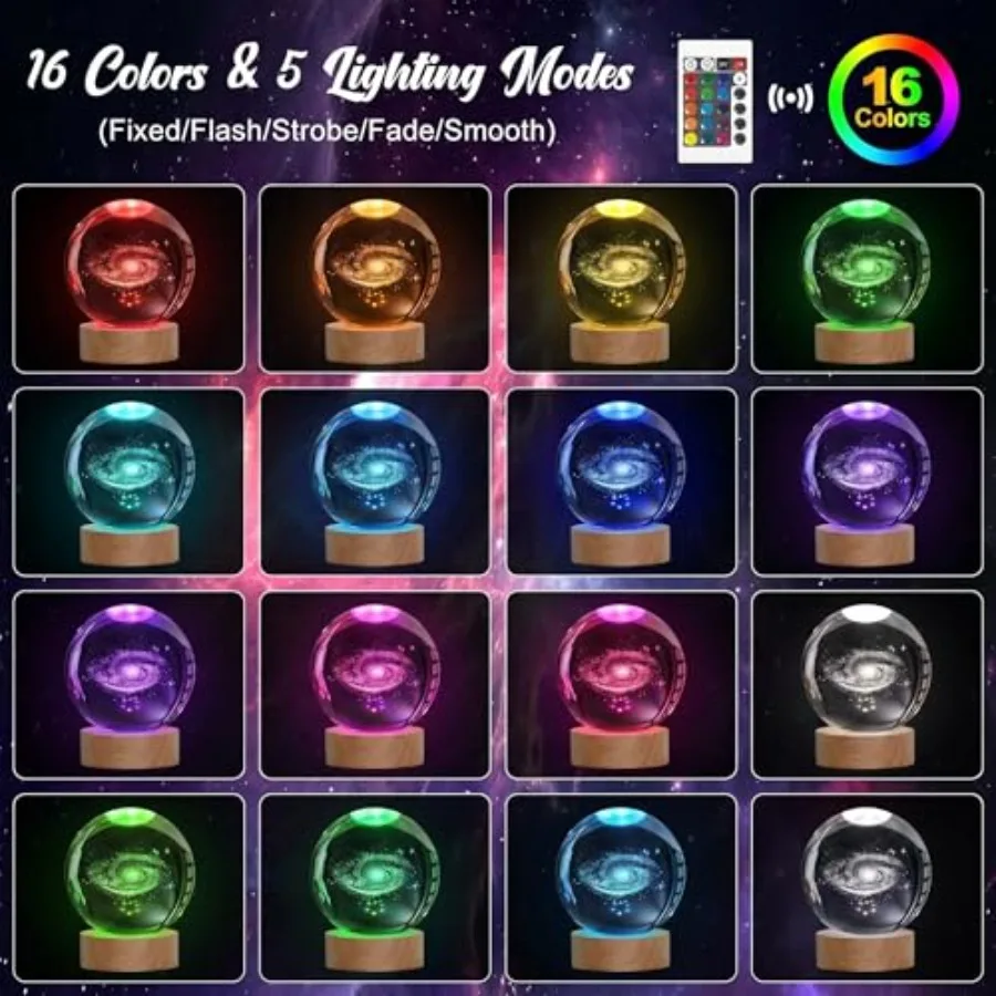 3D Crystal Ball Night Light for Gifts with Colorful LED Light Base, Color Changing Light with Remote as a Birthday Gift for Tee