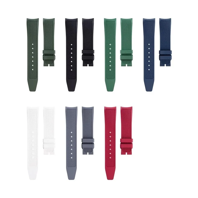 Correa de reloj de goma FKM de 20mm para IWC, serie portuguesa, diseño de extremo curvo, ajuste para reloj, hebilla perfectamente y hebilla plegable a elegir