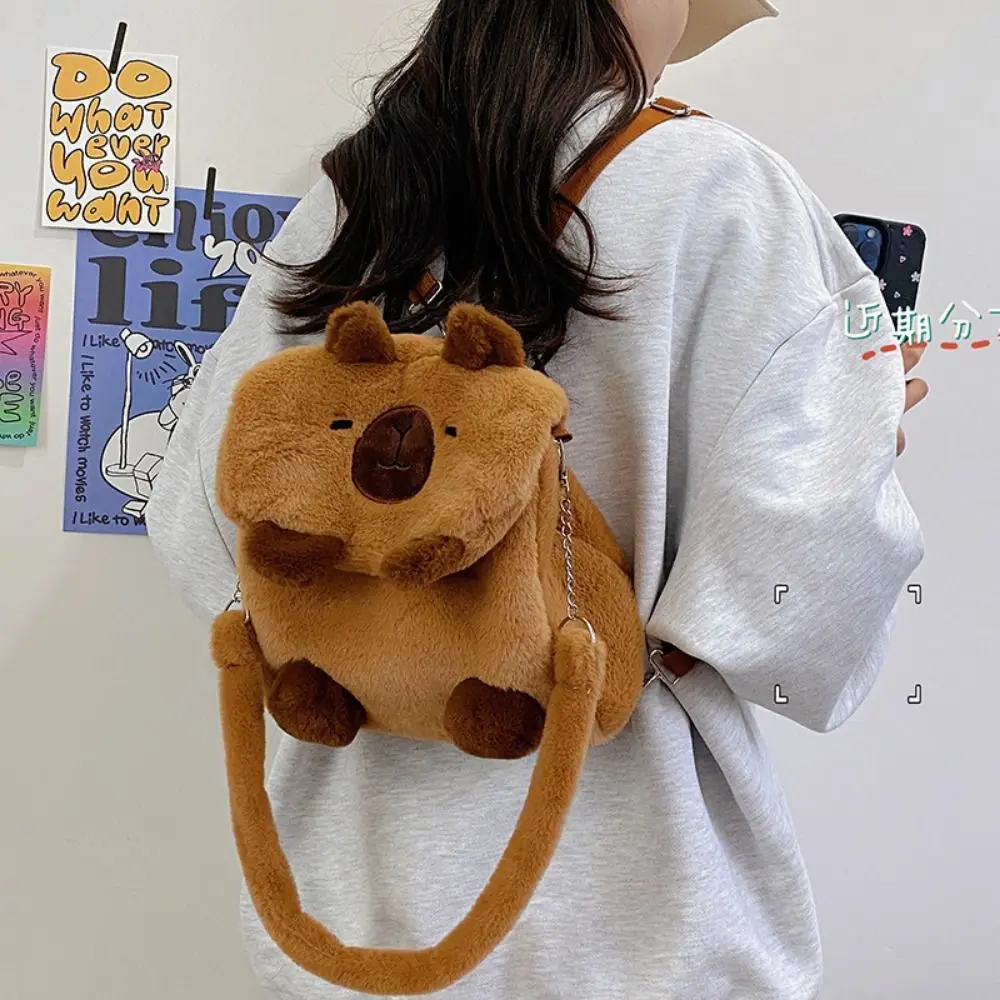 

Kawaii Capybara Crossbody Bag Cartoon Animal Siamese Cat Plush Backpack Flip Cover Large Capacity Cartoon Shoulder Bag Girls