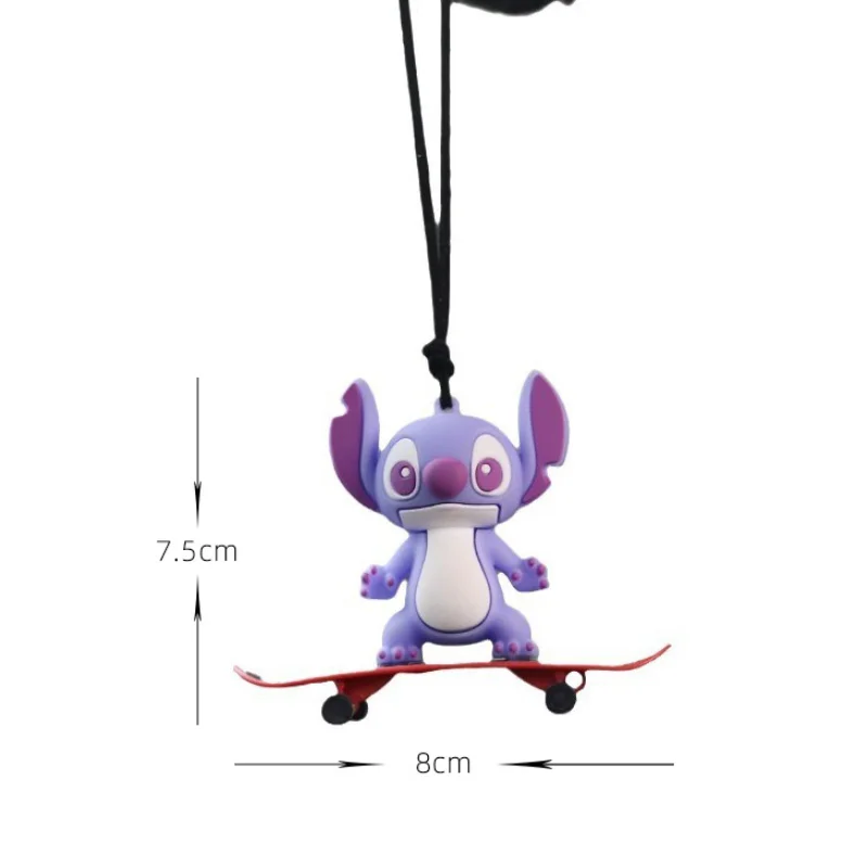 Figura de acción de Anime Disney Stitch, colgante creativo para coche, modelo de acción, accesorios de decoración para espejo retrovisor, cordón de cuero, regalos