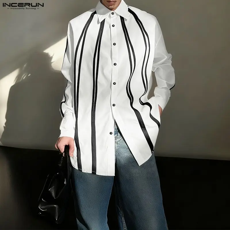 

INCERUN Мужская рубашка в стиле пэчворк с цветными блоками и лацканами с длинным рукавом Мужская одежда Свободная уличная одежда Модные повседневные топы Мужские рубашки S-5XL