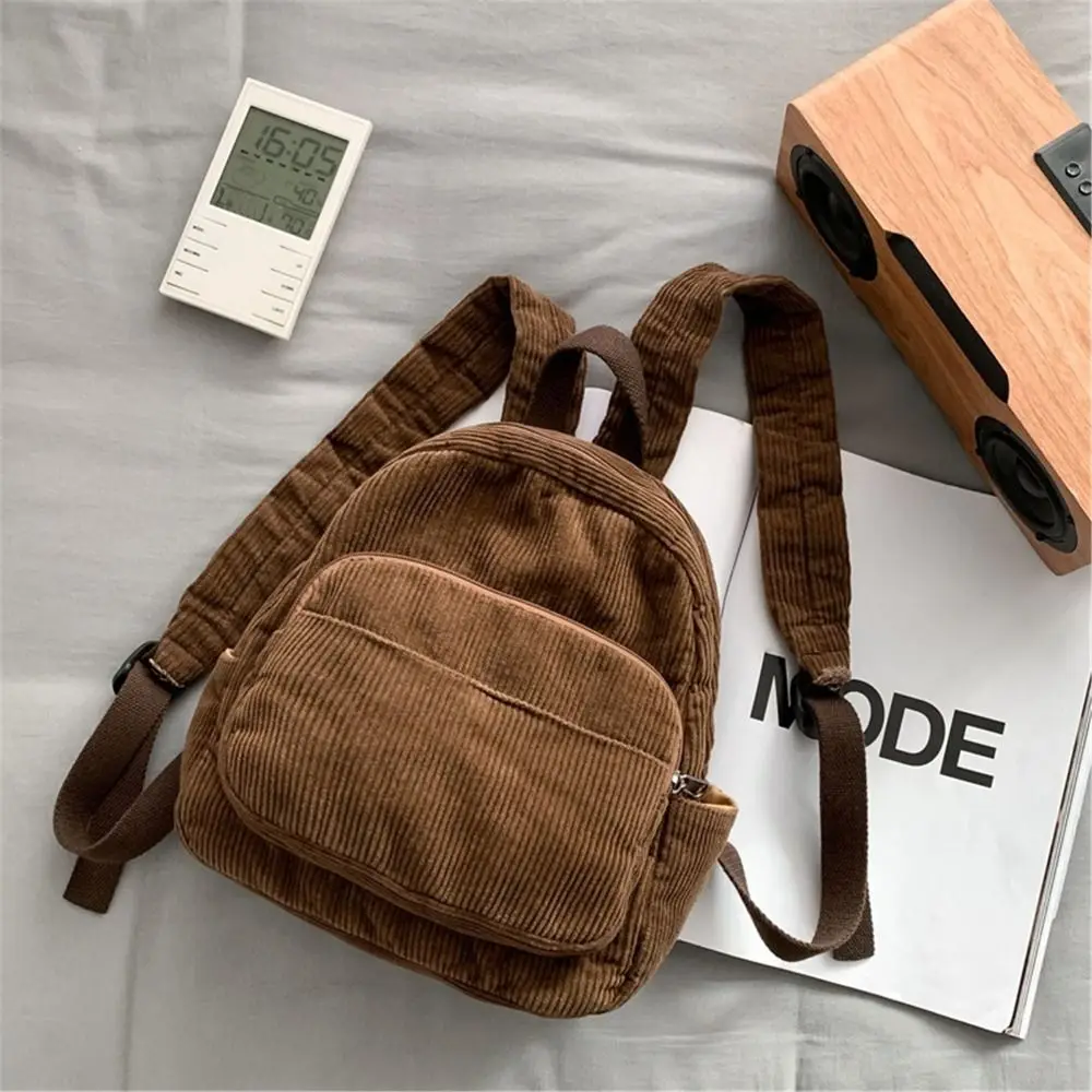 Casual Small Backpacks Aesthetic Corduroy Mini Backpack Purse Japanese Style Travel Roomly Double Shoulder Bags