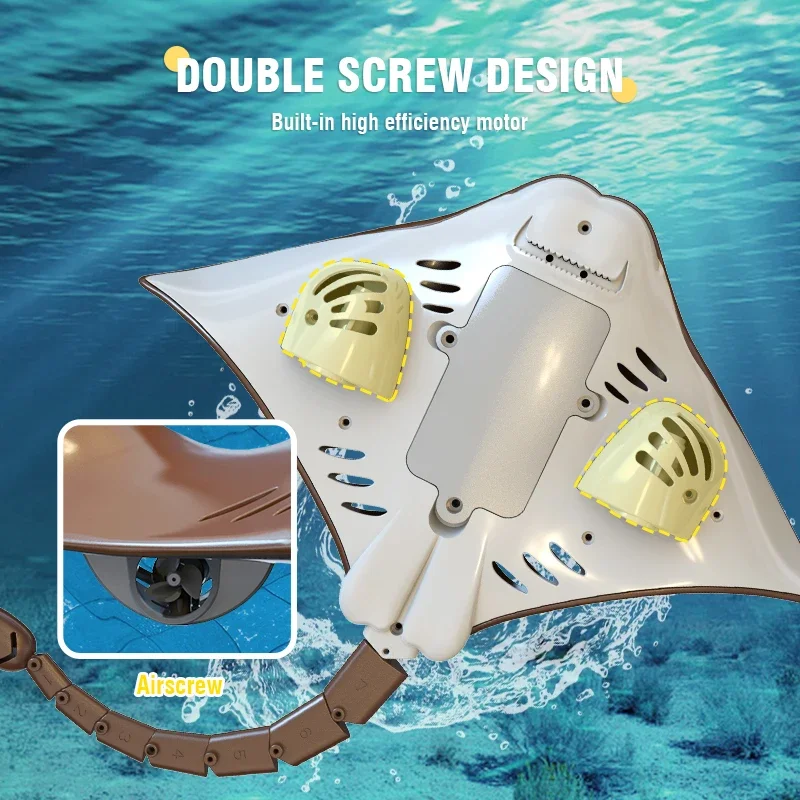 2.4G RC Simulation Devil Fish Remote Control Animals Manta Ray With Lights Kids Toys Boy Outdoor Water Swimming Pools Bath Game