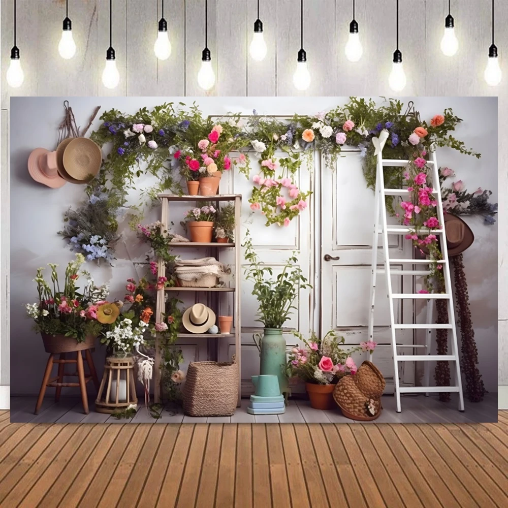 Vintage Floral Window Photo Backdrop White Fence Newborn Baby Shower Portrait Home Decoration Photography Background Studio Prop