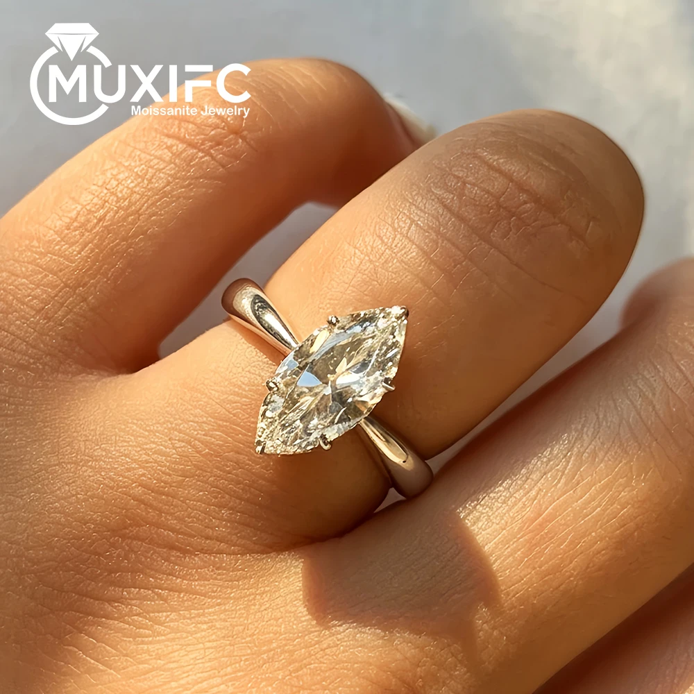 MUXIFC 3CT Marquise Cut Moissanite Certificada Rings S925 Silver Jewelry Luxury Lab Grown Diamond Engagement Wedding Rings Women