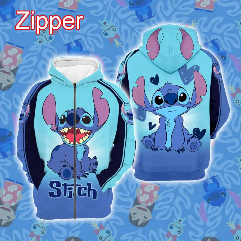 Stitch Cartoon Anime Men Zip Up Hoodie 2024 New Fashion Cool Women Oversized Sweatshirt Spring Autumn Children Clothing Coat