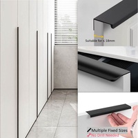 Black Aluminum Invisible Cabinet Handles - No Drill Hidden Arc/Square Pulls for Modern Kitchen Wardrobe and Furniture Doors