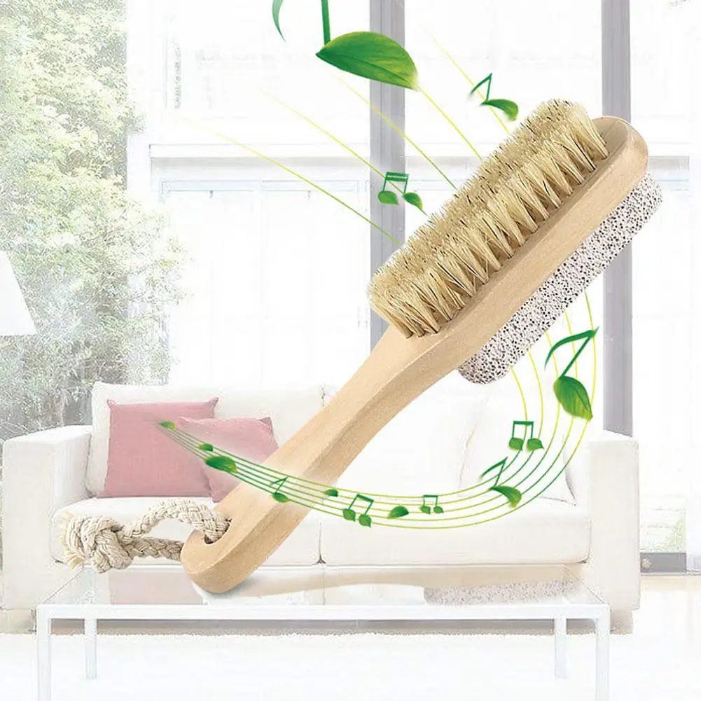 1pc Wood Handle Pumice Stone Foot Brush Scrubber Feet Natural Skin Dead Exfoliating Bristle Massage Tool Pedicure Remover B K2F1