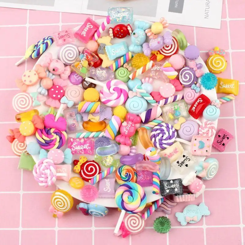 L4ME 30/50/100Pcs Assorted Resin Mixed Candy Sweets Drop Oil Flatback