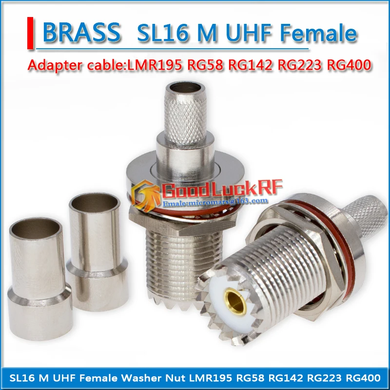 PL259 SO239 PL-259 SO-239 M UHF Female O-ring Bulkhead Panel Nut Window Crimp for LMR195 RG58 RG142 RG223 RG400 Brass Cable