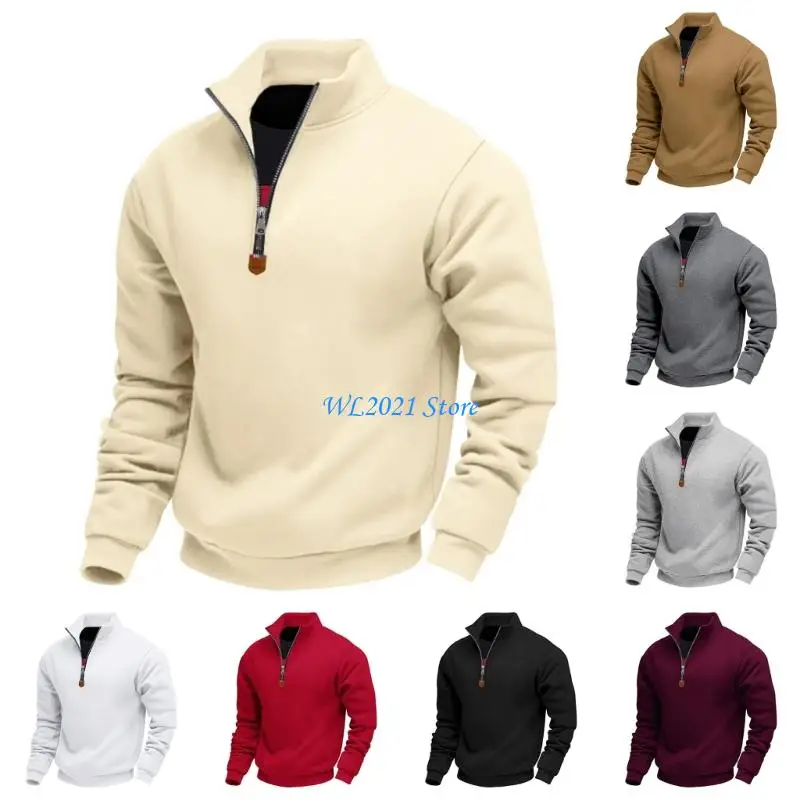 

G5GC Mens Long Sleeve Shirts Casual Thermal Loose Fit Pullover Outfits Quarter Zip Solid Color Sweatshirts