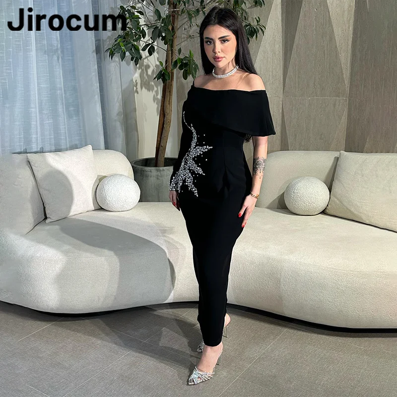 Jirocum Black One Shoulder Prom Gowns Women's Crystal Mermaid Party Evening Gown Ankle Length Saudi 2024 Formal Occasion Dress